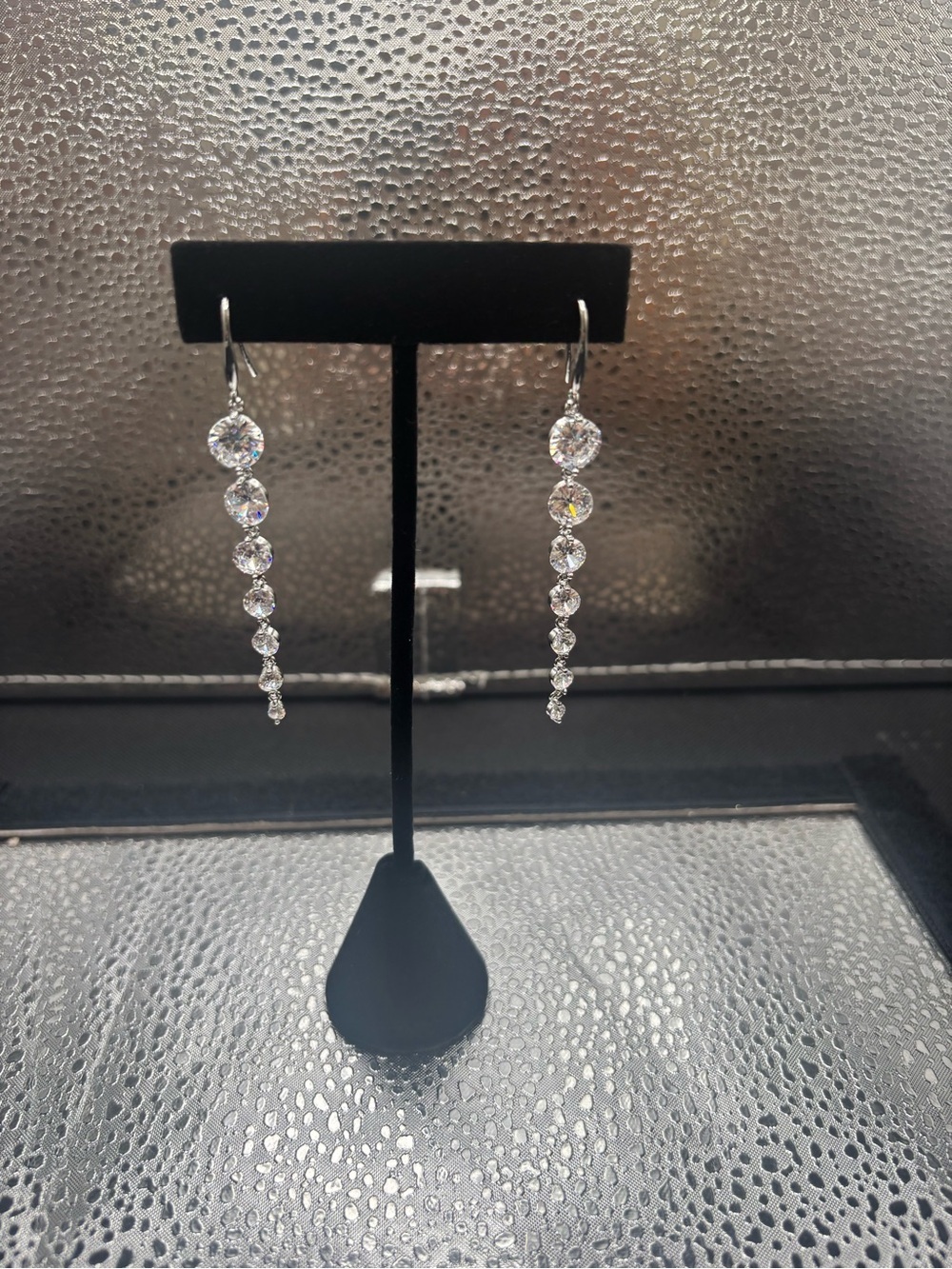 Clear Crystal Linear Drop Earrings - Sparkling Silver Tone